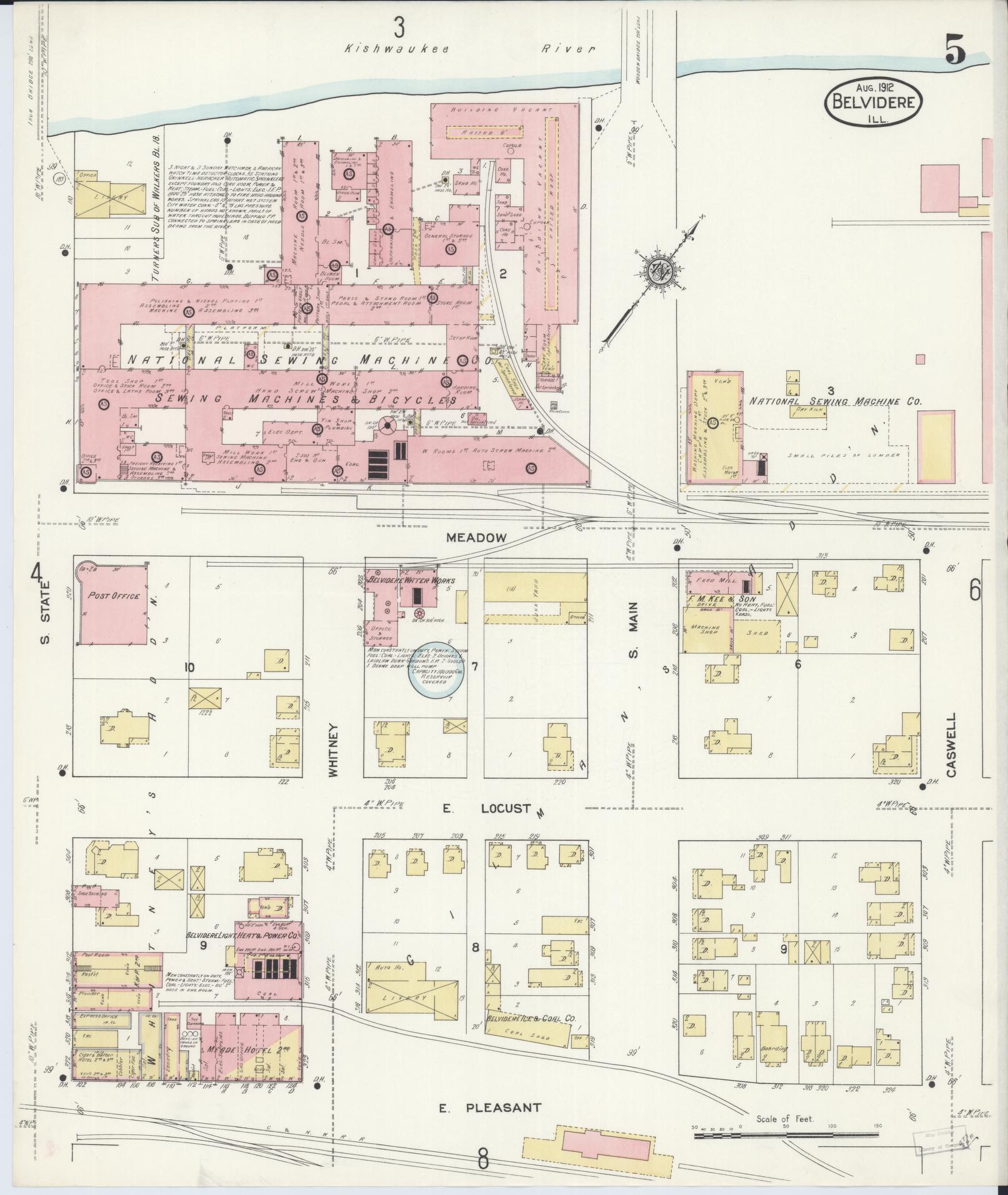 Sanborn Fire Insurance Map from Belvidere, Boone County, Illinois (1912), Sheet #0005 - Historic Sanborn Fire Insurance Map Print, vintage old map wall art, antique decor, genealogy gift, Illinois Illinois map