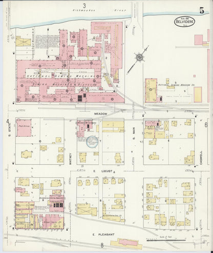 Sanborn Fire Insurance Map from Belvidere, Boone County, Illinois (1912), Sheet #0005 - Historic Sanborn Fire Insurance Map Print, vintage old map wall art, antique decor, genealogy gift, Illinois Illinois map