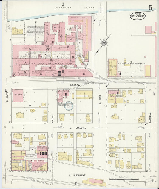 Sanborn Fire Insurance Map from Belvidere, Boone County, Illinois (1912), Sheet #0005 - Historic Sanborn Fire Insurance Map Print, vintage old map wall art, antique decor, genealogy gift, Illinois Illinois map