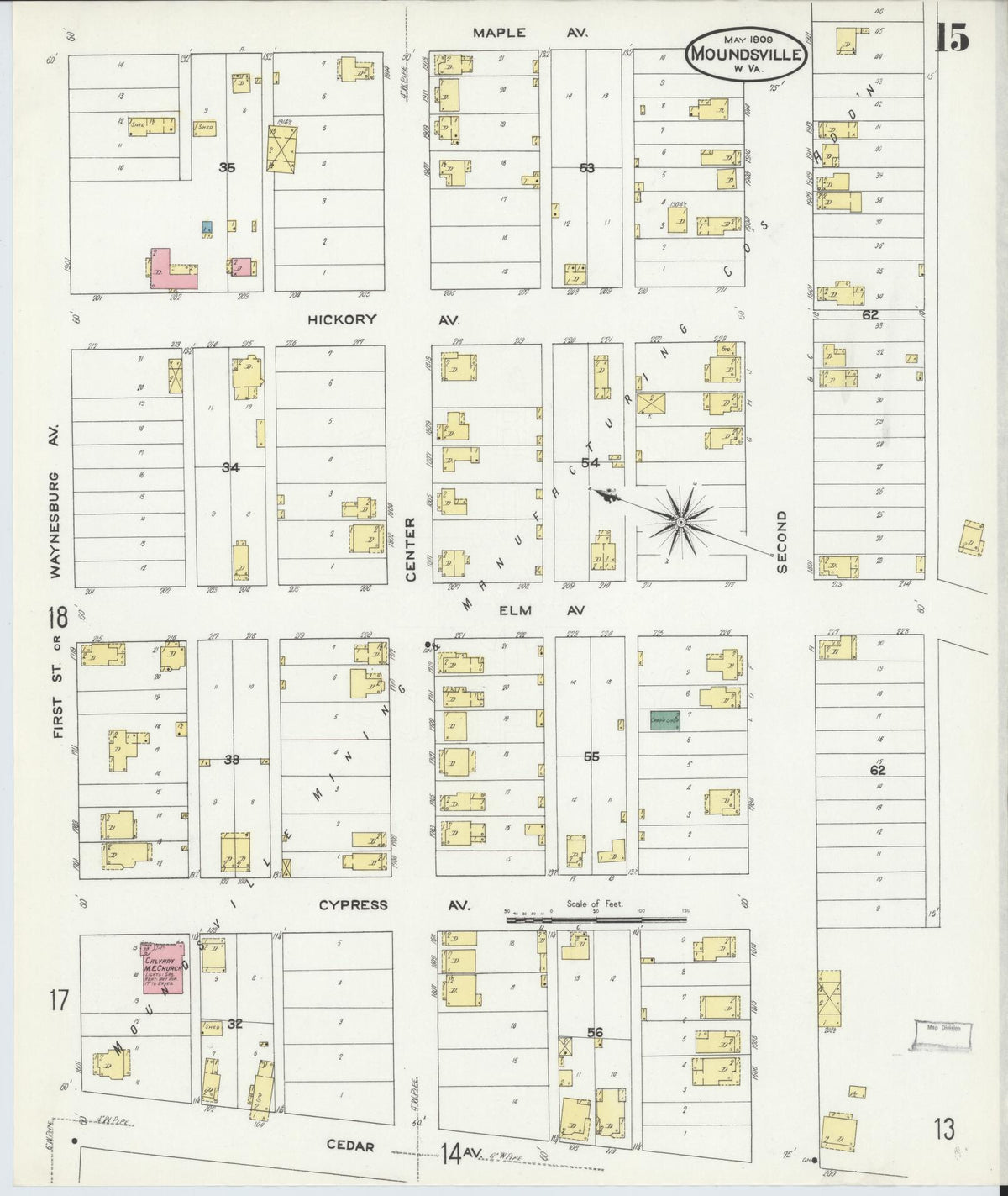 Sanborn Fire Insurance Map from Moundsville, Marshall County, West Virginia (1909), Sheet #0015 - Complete Map Set gallery image, historic Sanborn map, vintage wall art, West Virginia West Virginia