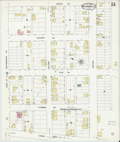 Sanborn Fire Insurance Map from Moundsville, Marshall County, West Virginia (1909), Sheet #0015 - Complete Map Set gallery image, historic Sanborn map, vintage wall art, West Virginia West Virginia