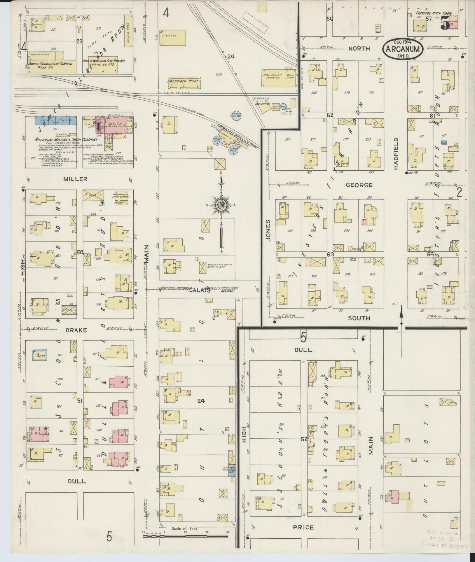 Sanborn Fire Insurance Map from Arcanum, Darke County, Ohio (1914), Sheet #0005 - Complete Map Set gallery image, historic Sanborn map, vintage wall art, Ohio Ohio