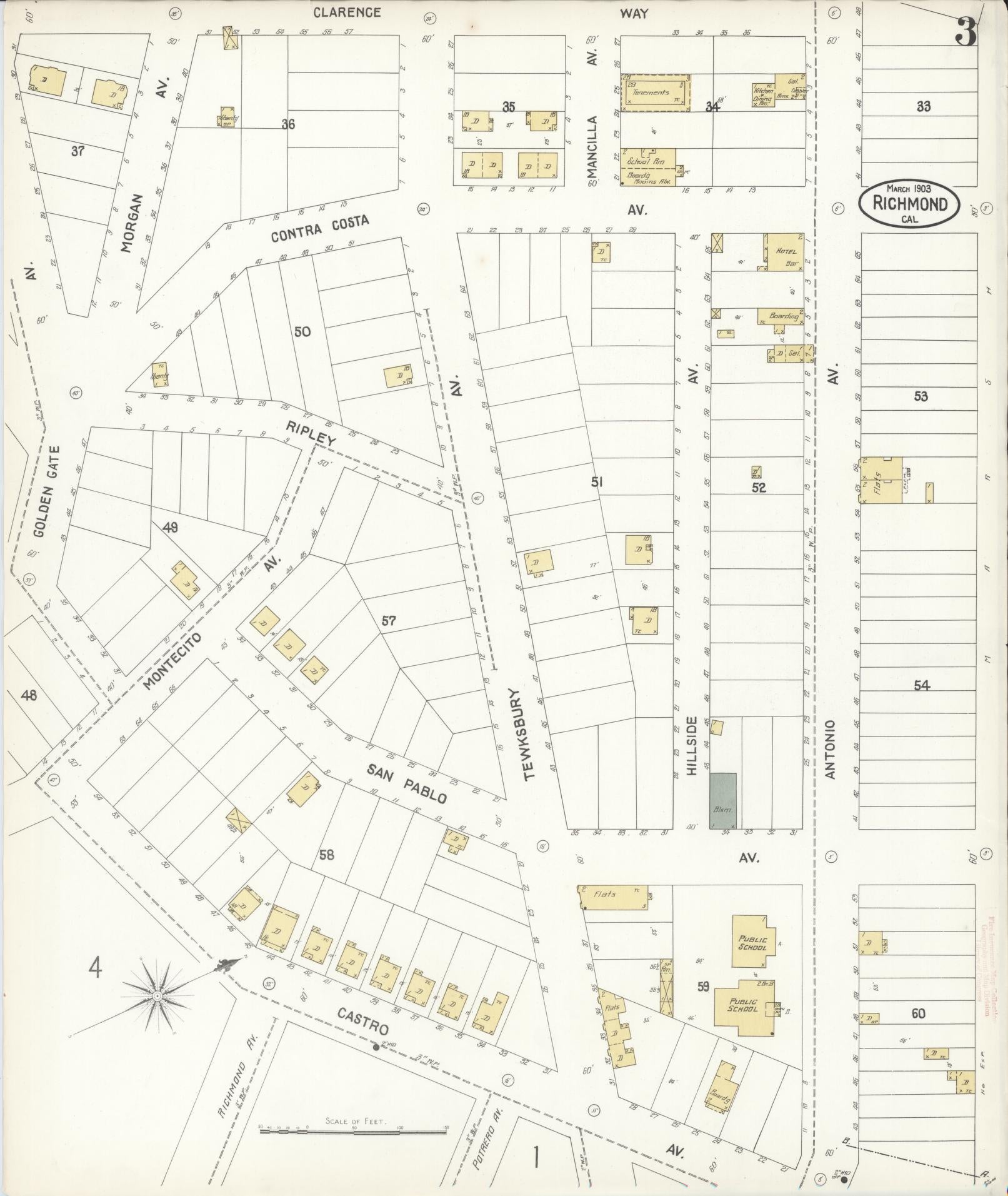 Sanborn Fire Insurance Map from Richmond, Contra Costa County, California (1903), Sheet #0003 - Complete Map Set gallery image, historic Sanborn map, vintage wall art, California California
