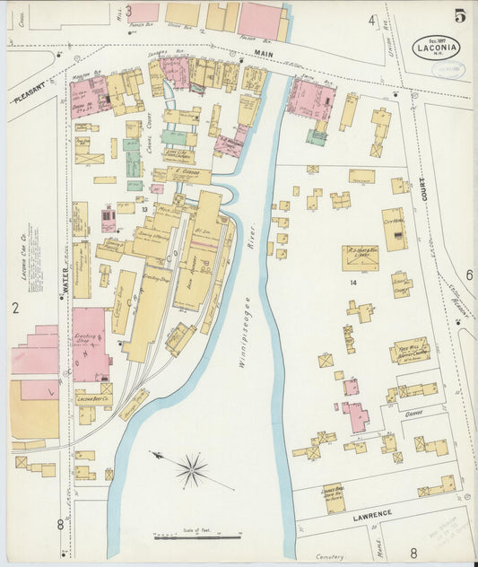 Sanborn Fire Insurance Map from Laconia, Belknap County, New Hampshire (1897), Sheet #0005 - Historic Sanborn Fire Insurance Map Print, vintage old map wall art, antique decor, genealogy gift, New Hampshire New Hampshire map