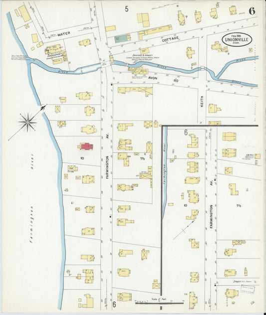 Sanborn Fire Insurance Map from Unionville, Hartford County, Connecticut (1909), Sheet #0006 - Historic Sanborn Fire Insurance Map Print, vintage old map wall art, antique decor, genealogy gift, Connecticut Connecticut map