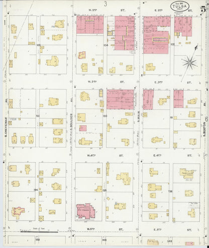 Sanborn Fire Insurance Map from Tulsa, Tulsa County, Oklahoma (1905), Sheet #0005 - Complete Map Set gallery image, historic Sanborn map, vintage wall art, Oklahoma Oklahoma