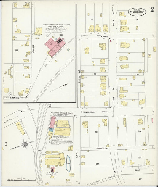 Sanborn Fire Insurance Map from Winchester, Clark County, Kentucky (1912), Sheet #0002 - Historic Sanborn Fire Insurance Map Print, vintage old map wall art, antique decor, genealogy gift, Kentucky Kentucky map