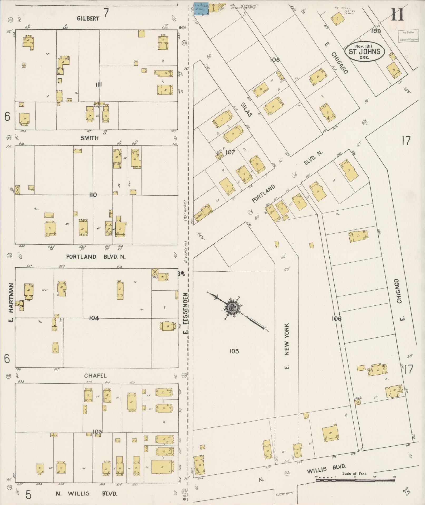 Sanborn Fire Insurance Map from Saint Johns, Multnomah County, Oregon (1911), Sheet #0011 - Complete Map Set gallery image, historic Sanborn map, vintage wall art, Oregon Oregon