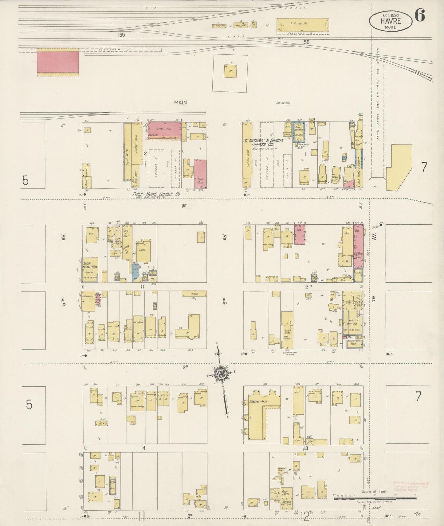 Sanborn Fire Insurance Map from Havre, Hill County, Montana (1920), Sheet #0006 - Historic Sanborn Fire Insurance Map Print, vintage old map wall art, antique decor, genealogy gift, Montana Montana map