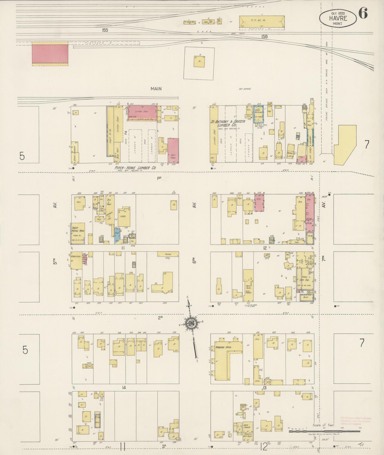 Sanborn Fire Insurance Map from Havre, Hill County, Montana (1920), Sheet #0006 - Historic Sanborn Fire Insurance Map Print, vintage old map wall art, antique decor, genealogy gift, Montana Montana map