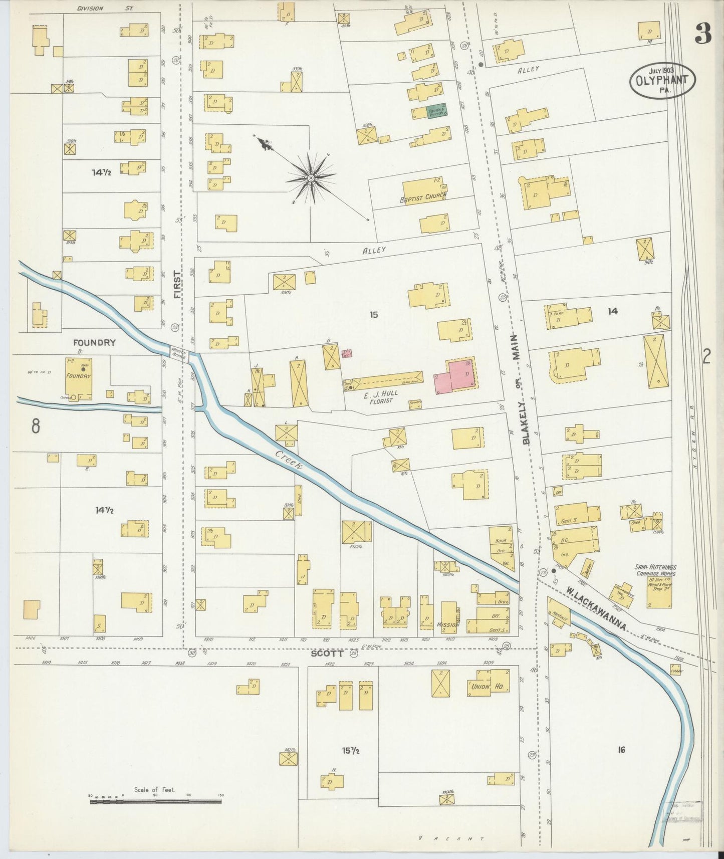 Sanborn Fire Insurance Map from Olyphant, Lackawanna County, Pennsylvania (1903), Sheet #0003 - Complete Map Set gallery image, historic Sanborn map, vintage wall art, Pennsylvania Pennsylvania