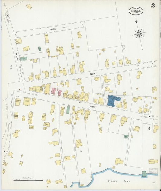 Sanborn Fire Insurance Map from Essex, Middlesex County, Connecticut (1908), Sheet #0003 - Historic Sanborn Fire Insurance Map Print, vintage old map wall art, antique decor, genealogy gift, Connecticut Connecticut map