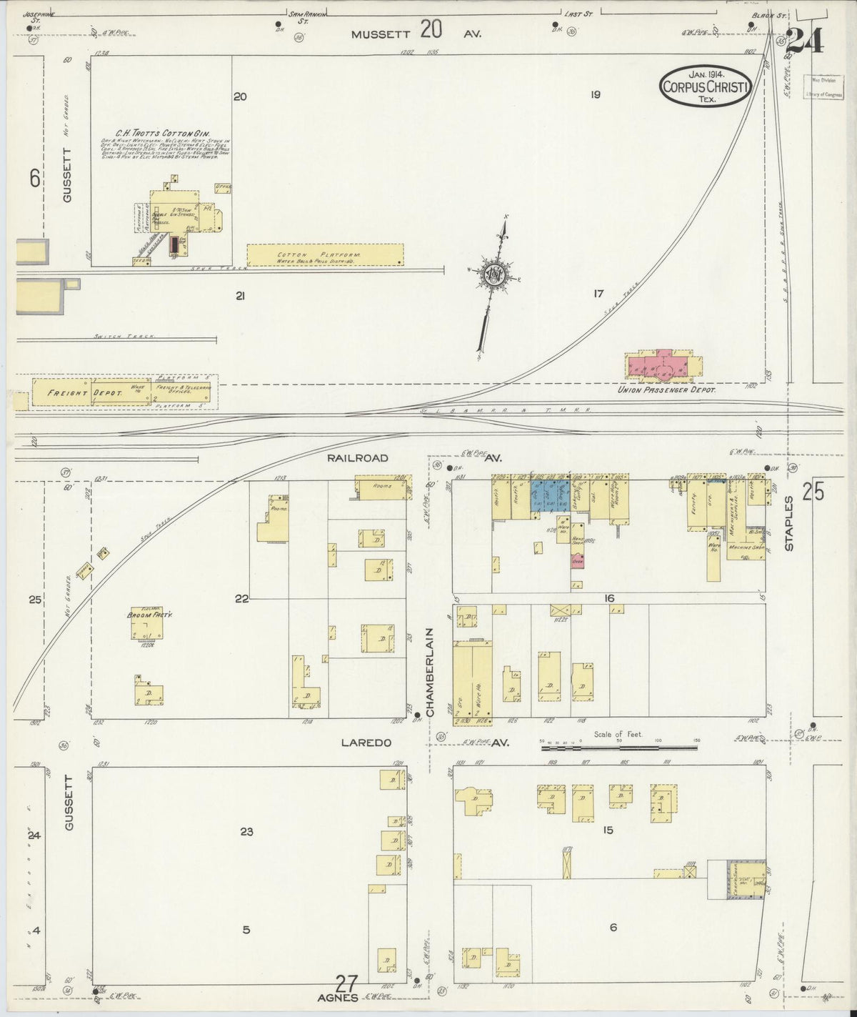 Sanborn Fire Insurance Map from Corpus Christi, Nueces County, Texas (1914), Sheet #0024 - Complete Map Set gallery image, historic Sanborn map, vintage wall art, Texas Texas