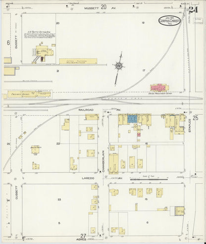 Sanborn Fire Insurance Map from Corpus Christi, Nueces County, Texas (1914), Sheet #0024 - Complete Map Set gallery image, historic Sanborn map, vintage wall art, Texas Texas