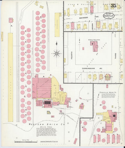 Sanborn Fire Insurance Map from Danville, Vermilion County, Illinois (1909), Sheet #0035 - Historic Sanborn Fire Insurance Map Print, vintage old map wall art, antique decor, genealogy gift, Illinois Illinois map