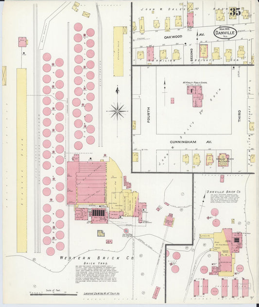 Sanborn Fire Insurance Map from Danville, Vermilion County, Illinois (1909), Sheet #0035 - Historic Sanborn Fire Insurance Map Print, vintage old map wall art, antique decor, genealogy gift, Illinois Illinois map