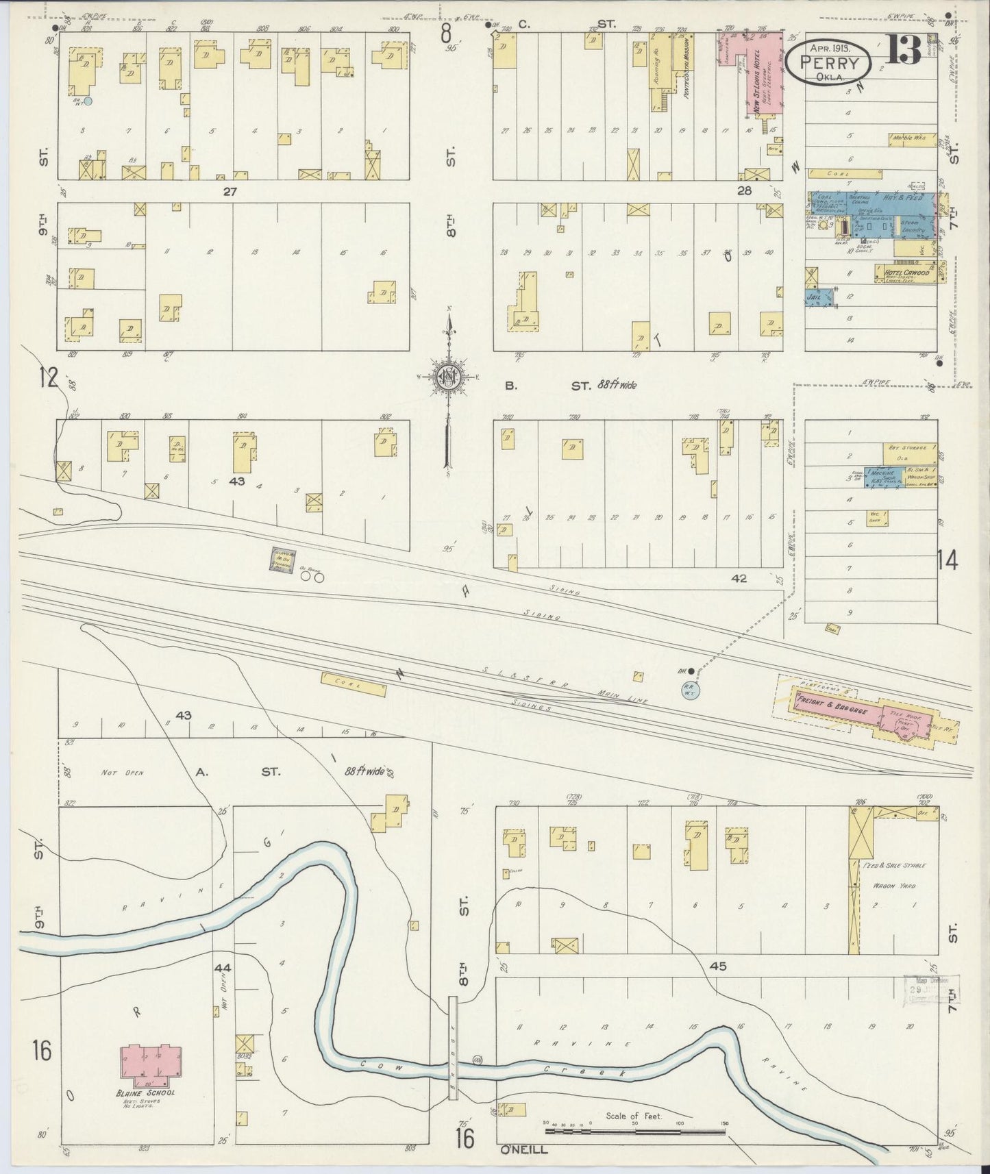 Sanborn Fire Insurance Map from Perry, Noble County, Oklahoma (1913), Sheet #0013 - Complete Map Set gallery image, historic Sanborn map, vintage wall art, Oklahoma Oklahoma