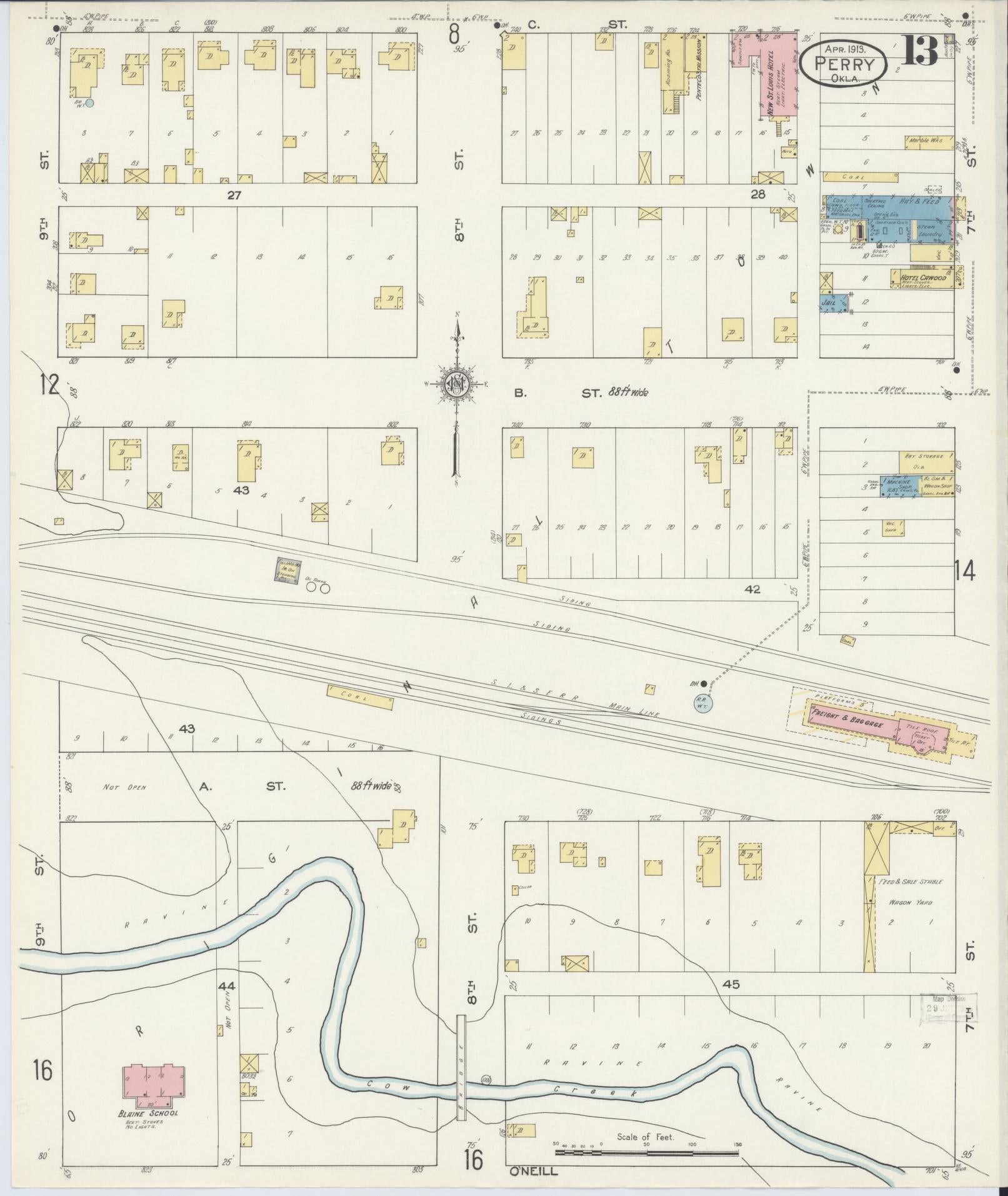 Sanborn Fire Insurance Map from Perry, Noble County, Oklahoma (1913), Sheet #0013 - Complete Map Set gallery image, historic Sanborn map, vintage wall art, Oklahoma Oklahoma