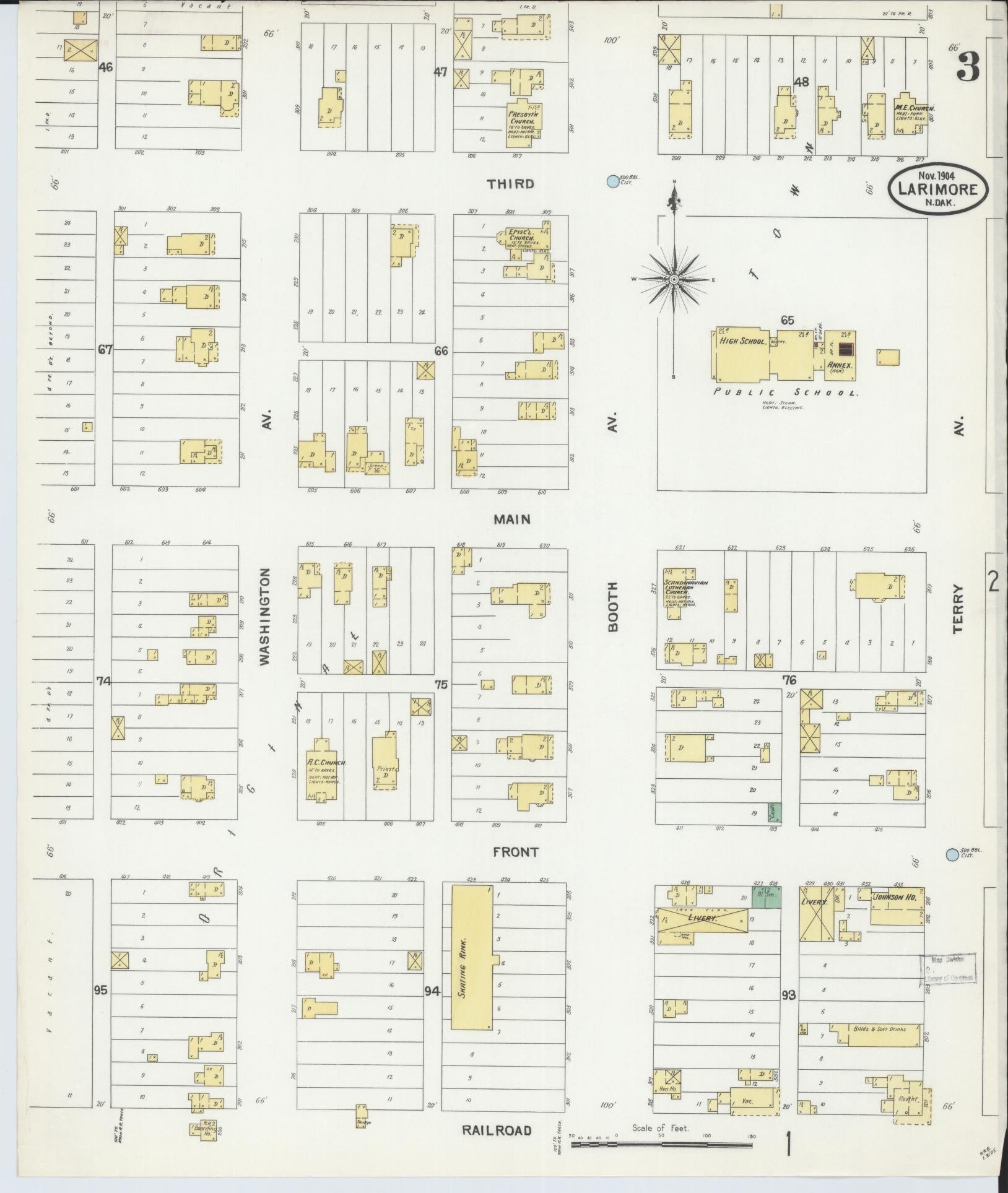 Sanborn Fire Insurance Map from Larimore, Grand Forks County, North Dakota (1904), Sheet #0003 - Complete Map Set gallery image, historic Sanborn map, vintage wall art, North Dakota North Dakota