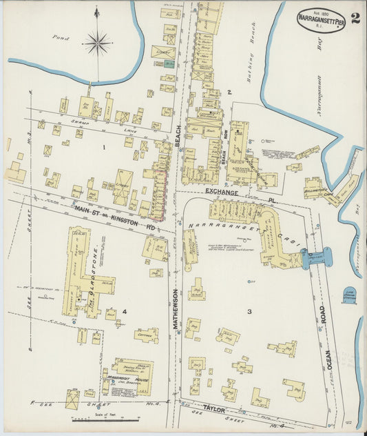 Sanborn Fire Insurance Map from Narragansett Pier, Washington County, Rhode Island (1890), Sheet #0002 - Historic Sanborn Fire Insurance Map Print, vintage old map wall art, antique decor, genealogy gift, Rhode Island Rhode Island map