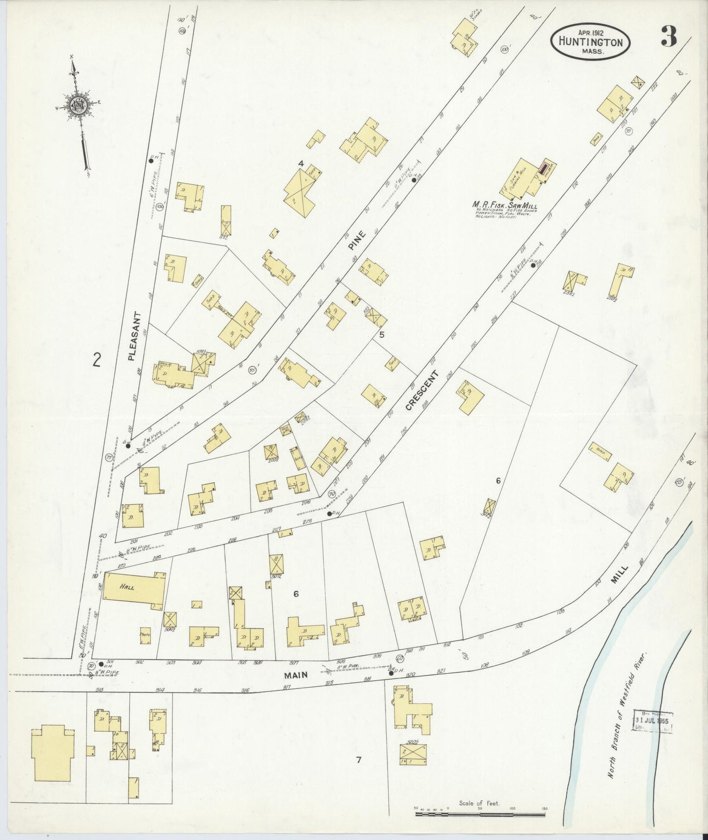 Sanborn Fire Insurance Map from Huntington, Hampshire County, Massachusetts (1912), Sheet #0003 - Complete Map Set gallery image, historic Sanborn map, vintage wall art, Massachusetts Massachusetts