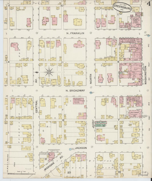 Sanborn Fire Insurance Map from Greensburg, Decatur County, Indiana (1887), Sheet #0004 - Historic Sanborn Fire Insurance Map Print, vintage old map wall art, antique decor, genealogy gift, Indiana Indiana map
