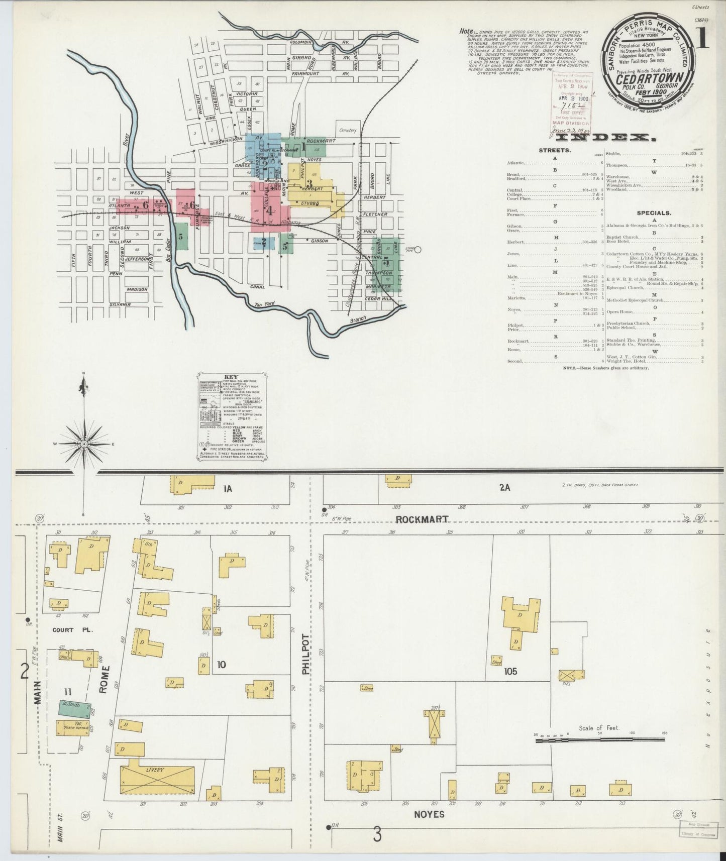 Sanborn Fire Insurance Map from Cedartown, Polk County, Georgia (1900), Sheet #0001 - Complete Map Set gallery image, historic Sanborn map, vintage wall art, Georgia Georgia