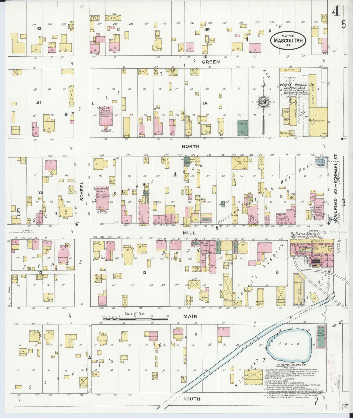 Sanborn Fire Insurance Map from Mascoutah, Saint Clair County, Illinois (1910), Sheet #0004 - Complete Map Set gallery image, historic Sanborn map, vintage wall art, Illinois Illinois