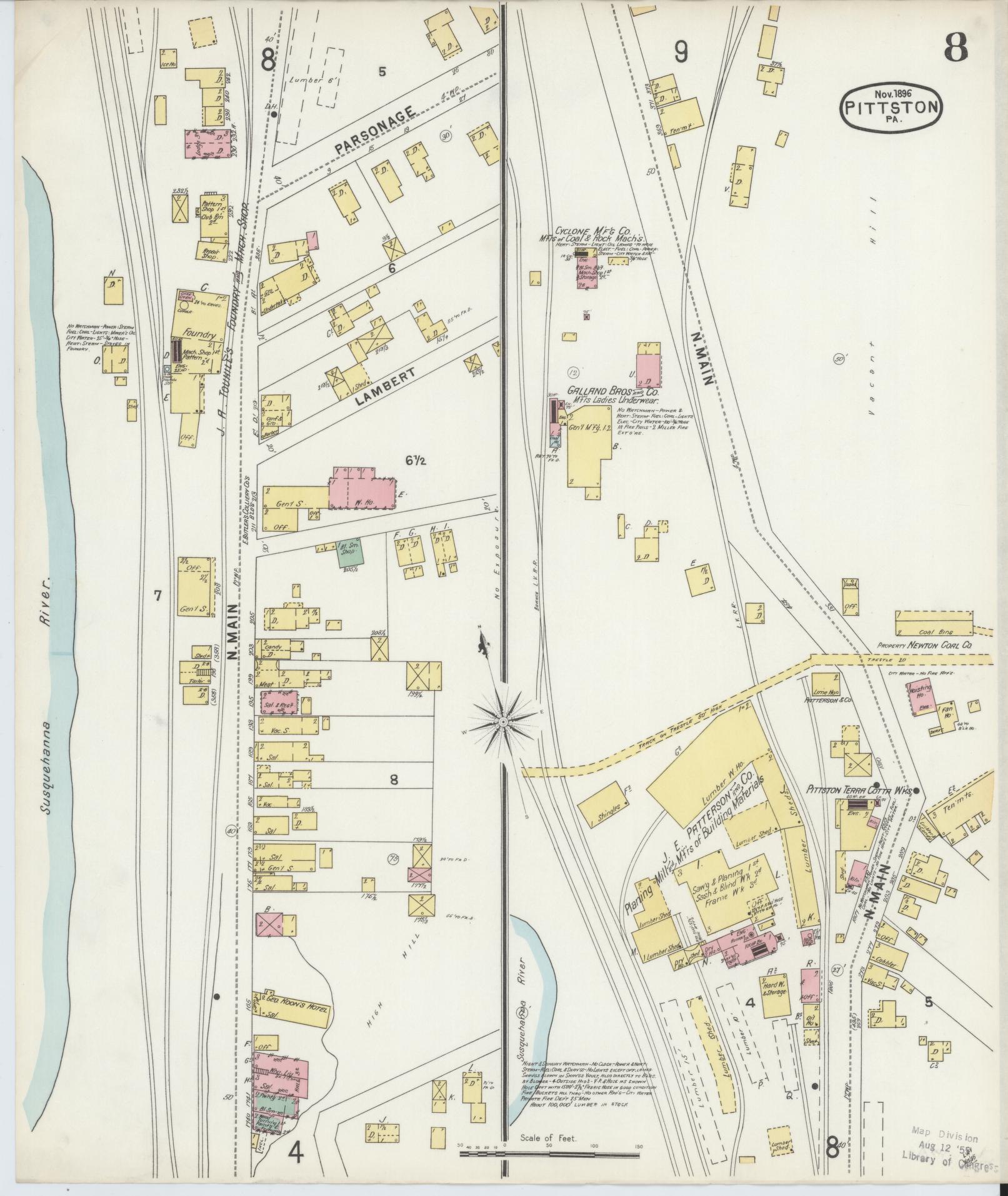 Sanborn Fire Insurance Map from Pittston, Luzerne County, Pennsylvania (1896), Sheet #0008 - Complete Map Set gallery image, historic Sanborn map, vintage wall art, Pennsylvania Pennsylvania