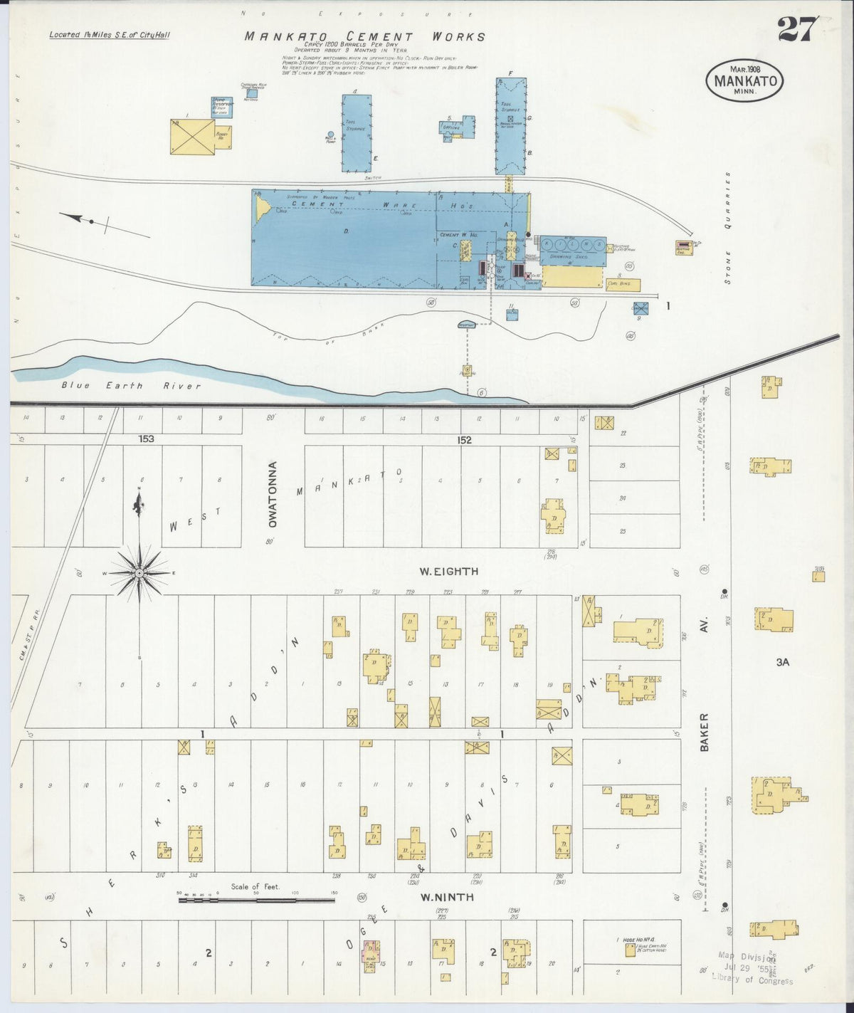 Sanborn Fire Insurance Map from Mankato, Blue Earth County, Minnesota (1908), Sheet #0027 - Complete Map Set gallery image, historic Sanborn map, vintage wall art, Minnesota Minnesota
