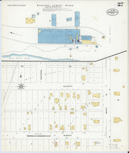 Sanborn Fire Insurance Map from Mankato, Blue Earth County, Minnesota (1908), Sheet #0027 - Complete Map Set gallery image, historic Sanborn map, vintage wall art, Minnesota Minnesota