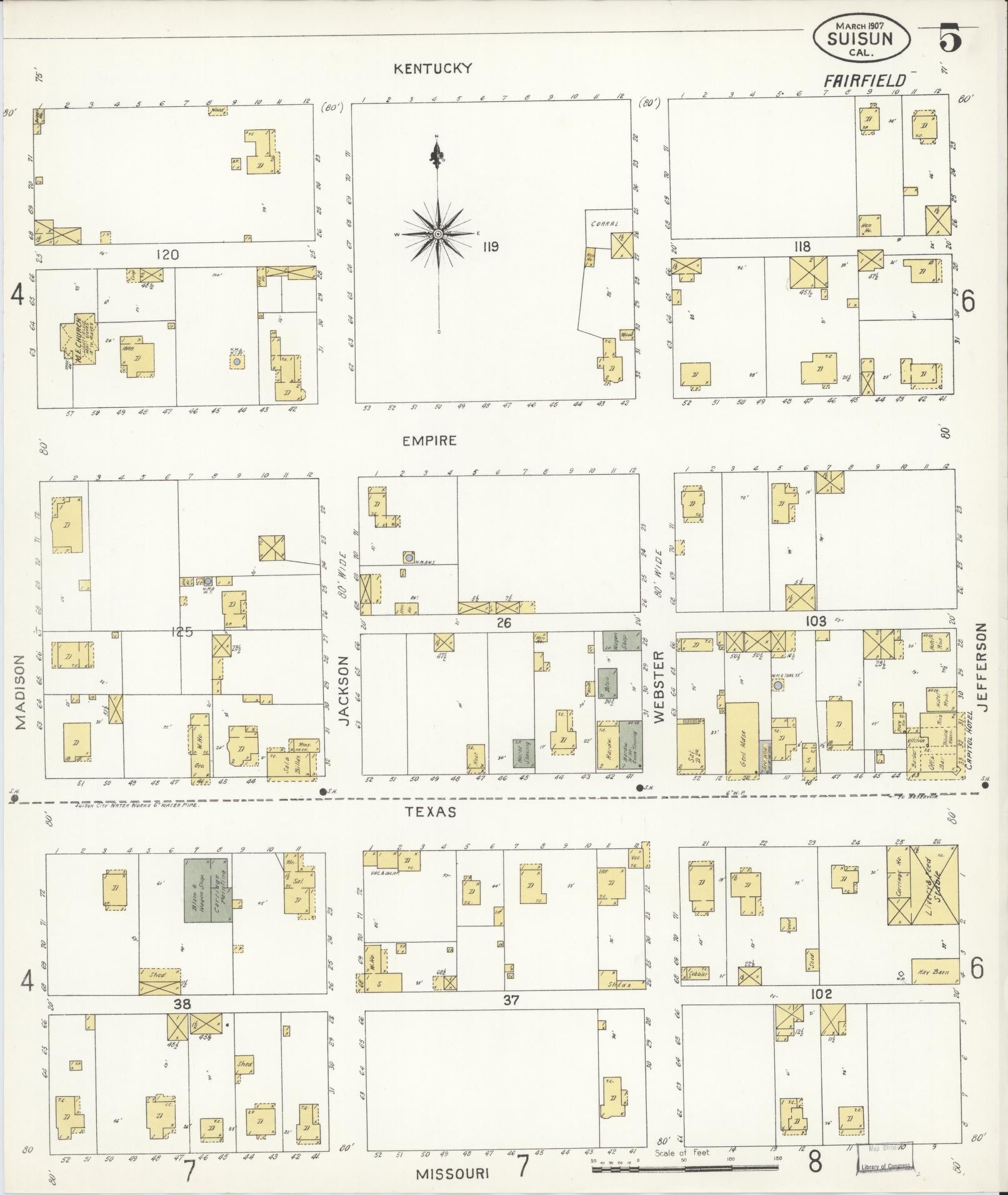 Sanborn Fire Insurance Map from Suisun, Solano County, California (1907), Sheet #0005 - Complete Map Set gallery image, historic Sanborn map, vintage wall art, California California
