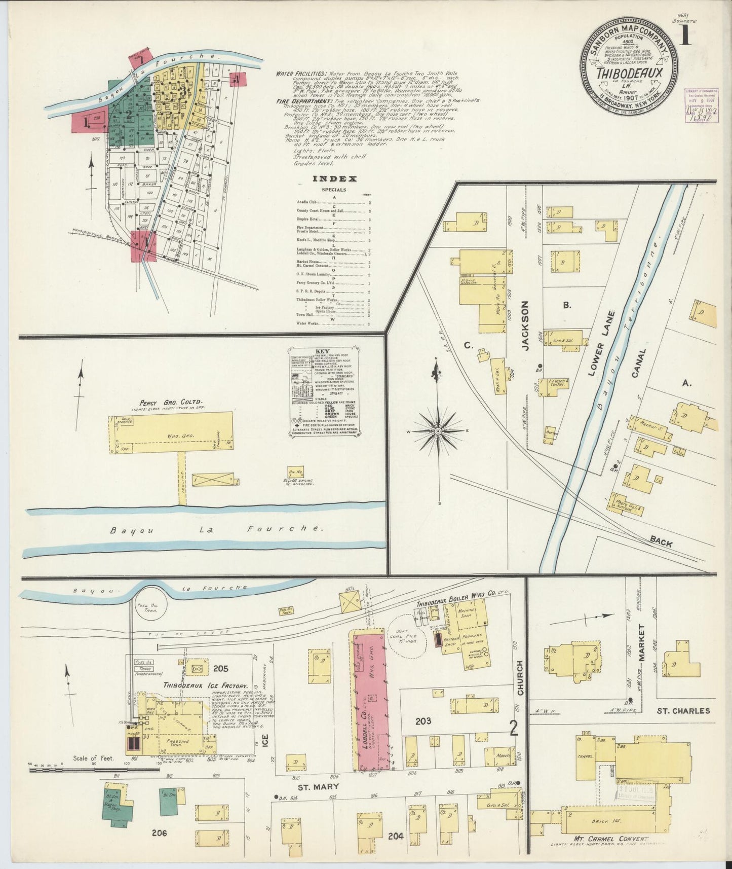 Sanborn Fire Insurance Map from Thibodaux, Lafourche Parish, Louisiana. (1907) – Historic Sanborn Fire Insurance Map Print