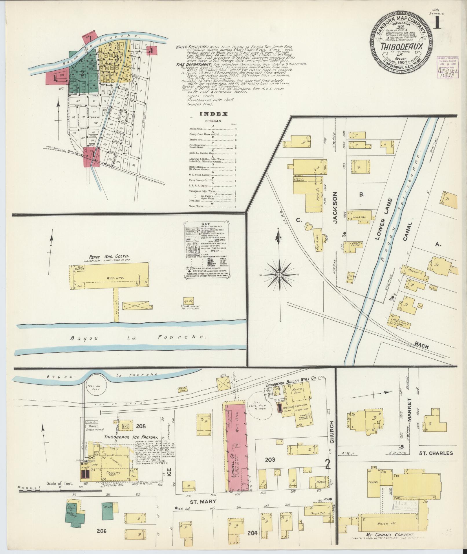 Sanborn Fire Insurance Map from Thibodaux, Lafourche Parish, Louisiana. (1907) – Historic Sanborn Fire Insurance Map Print