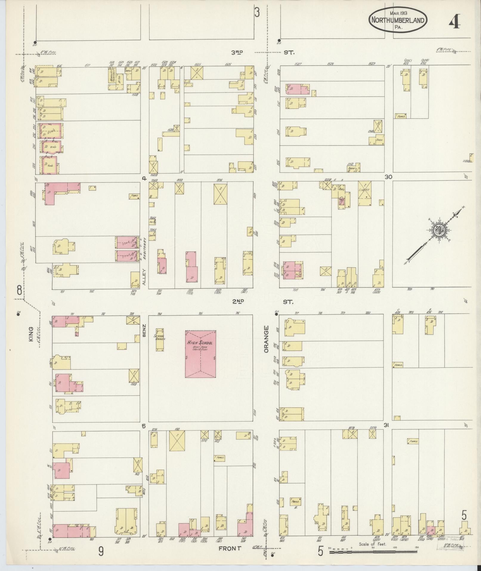 Sanborn Fire Insurance Map from Northumberland, Northumberland County, Pennsylvania (1913), Sheet #0004 - Complete Map Set gallery image, historic Sanborn map, vintage wall art, Pennsylvania Pennsylvania
