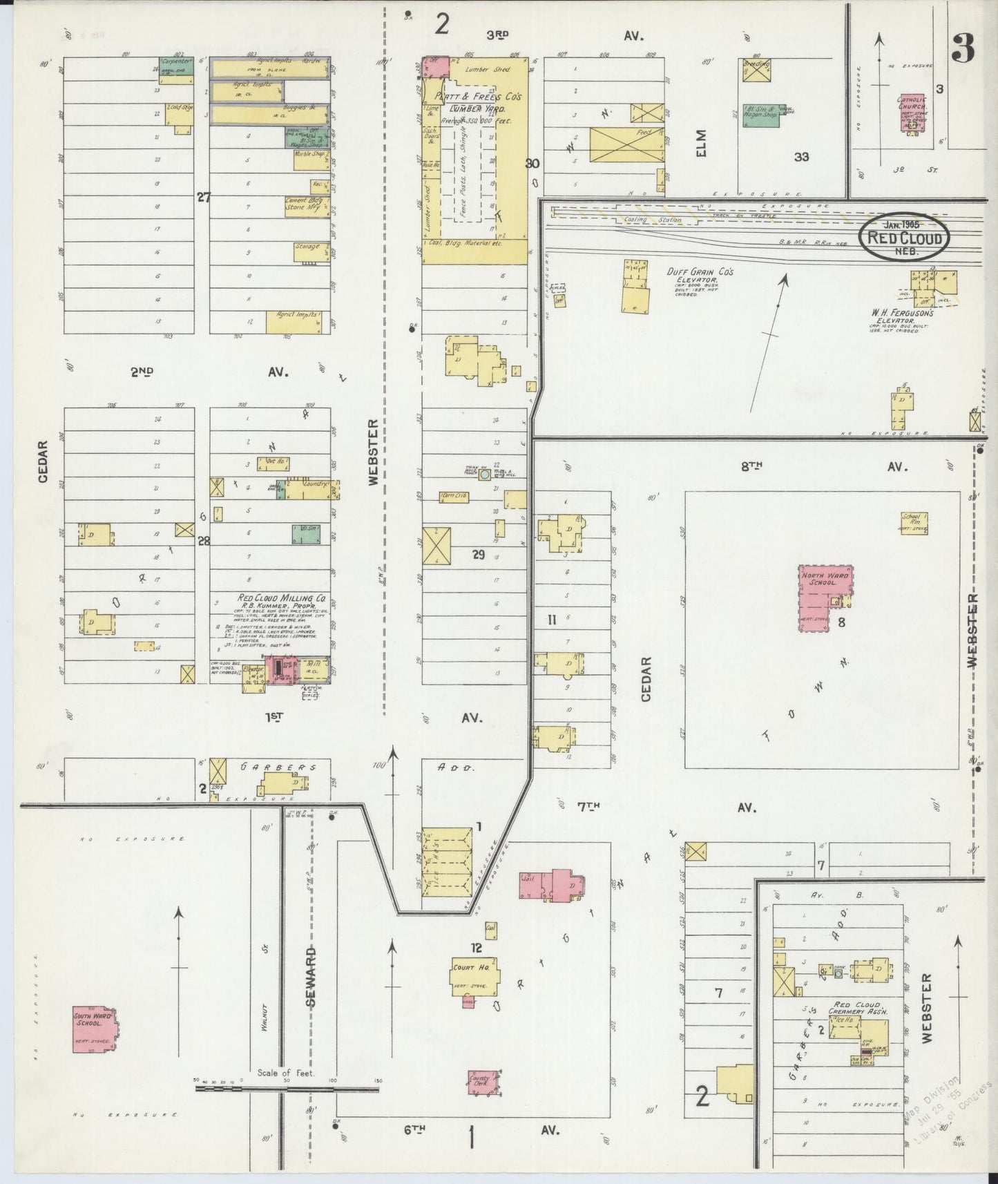 Sanborn Fire Insurance Map from Red Cloud, Webster County, Nebraska (1905), Sheet #0003 - Complete Map Set gallery image, historic Sanborn map, vintage wall art, Nebraska Nebraska
