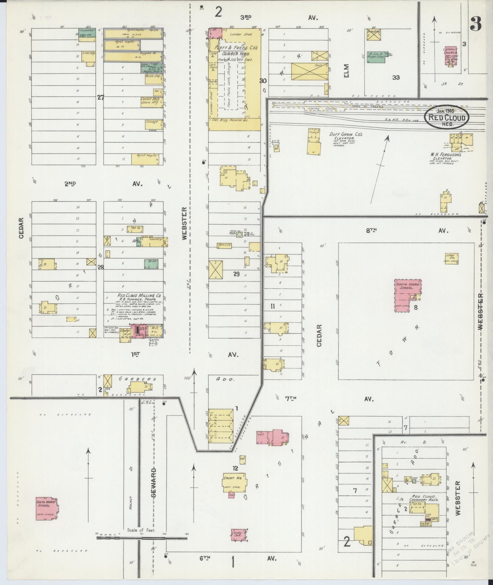 Sanborn Fire Insurance Map from Red Cloud, Webster County, Nebraska (1905), Sheet #0003 - Complete Map Set gallery image, historic Sanborn map, vintage wall art, Nebraska Nebraska