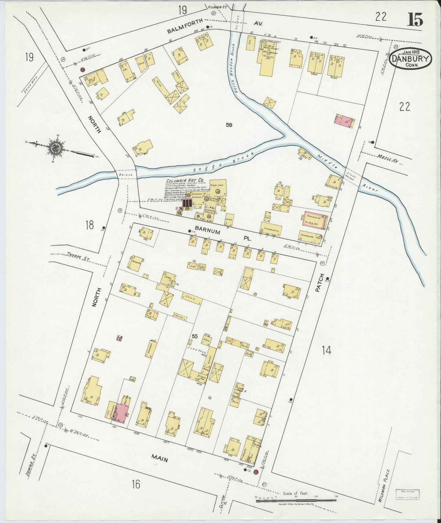 Sanborn Fire Insurance Map from Danbury, Fairfield County, Connecticut (1919), Sheet #0015 - Complete Map Set gallery image, historic Sanborn map, vintage wall art, Connecticut Connecticut