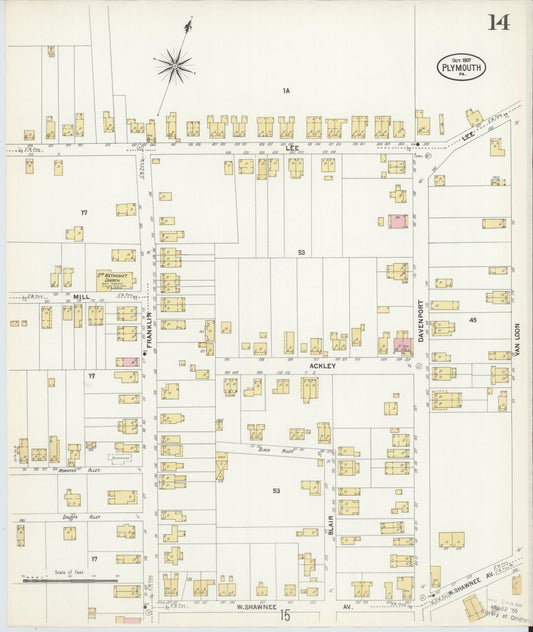 Sanborn Fire Insurance Map from Plymouth, Luzerne County, Pennsylvania (1907), Sheet #0014 - Historic Sanborn Fire Insurance Map Print, vintage old map wall art, antique decor, genealogy gift, Pennsylvania Pennsylvania map