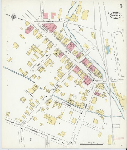 Sanborn Fire Insurance Map from Warwick, Orange County, New York (1910), Sheet #0003 - Historic Sanborn Fire Insurance Map Print, vintage old map wall art, antique decor, genealogy gift, New York New York map