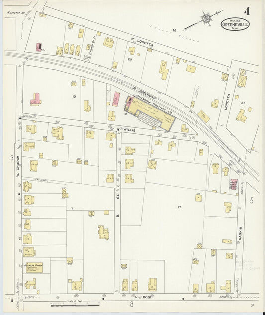 Sanborn Fire Insurance Map from Greeneville, Greene County, Tennessee (1913), Sheet #0004 - Historic Sanborn Fire Insurance Map Print, vintage old map wall art, antique decor, genealogy gift, Tennessee Tennessee map