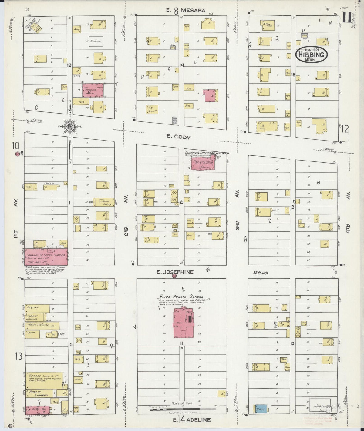 Sanborn Fire Insurance Map from Hibbing, Saint Louis County, Minnesota (1921), Sheet #0011 - Historic Sanborn Fire Insurance Map Print, vintage old map wall art, antique decor, genealogy gift, Minnesota Minnesota map