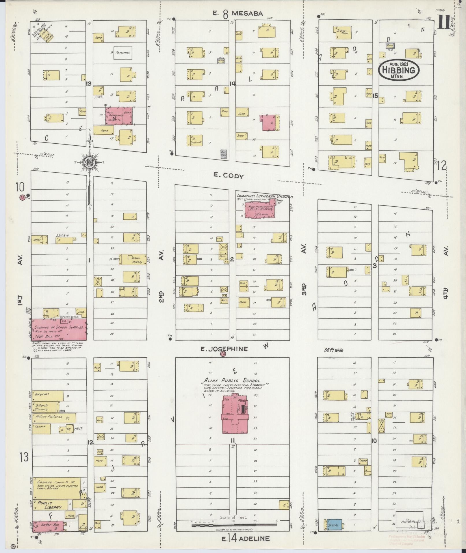 Sanborn Fire Insurance Map from Hibbing, Saint Louis County, Minnesota (1921), Sheet #0011 - Historic Sanborn Fire Insurance Map Print, vintage old map wall art, antique decor, genealogy gift, Minnesota Minnesota map