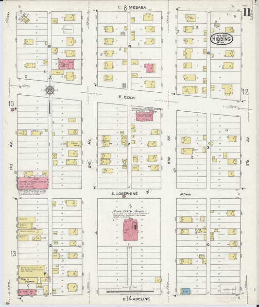 Sanborn Fire Insurance Map from Hibbing, Saint Louis County, Minnesota (1921), Sheet #0011 - Historic Sanborn Fire Insurance Map Print, vintage old map wall art, antique decor, genealogy gift, Minnesota Minnesota map