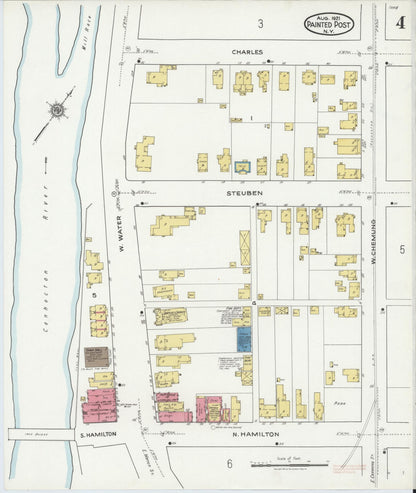 Sanborn Fire Insurance Map from Painted Post, Steuben County, New York (1921), Sheet #0004 - Historic Sanborn Fire Insurance Map Print, vintage old map wall art, antique decor, genealogy gift, New York New York map