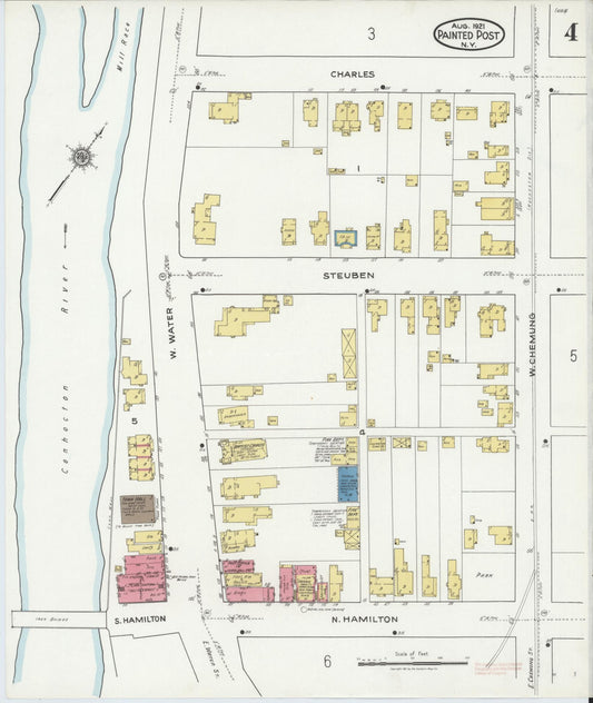 Sanborn Fire Insurance Map from Painted Post, Steuben County, New York (1921), Sheet #0004 - Historic Sanborn Fire Insurance Map Print, vintage old map wall art, antique decor, genealogy gift, New York New York map