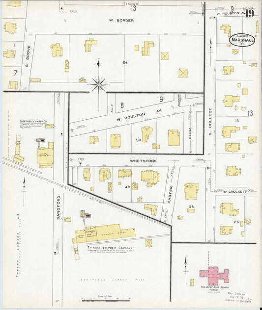 Sanborn Fire Insurance Map from Marshall, Harrison County, Texas (1909), Sheet #0019 - Historic Sanborn Fire Insurance Map Print, vintage old map wall art, antique decor, genealogy gift, Texas Texas map