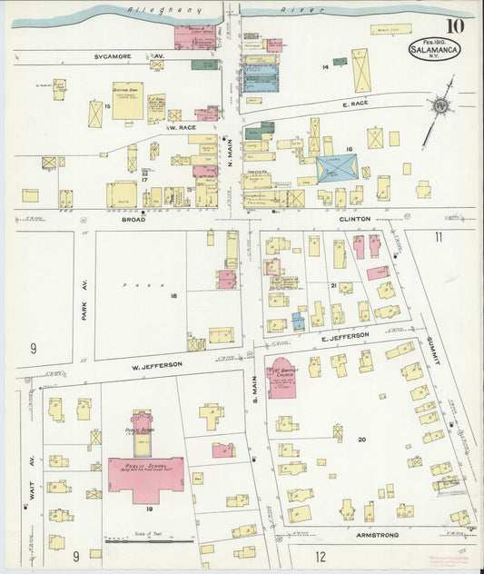 Sanborn Fire Insurance Map from Salamanca, Cattaraugus County, New York (1910), Sheet #0010 - Historic Sanborn Fire Insurance Map Print, vintage old map wall art, antique decor, genealogy gift, New York New York map