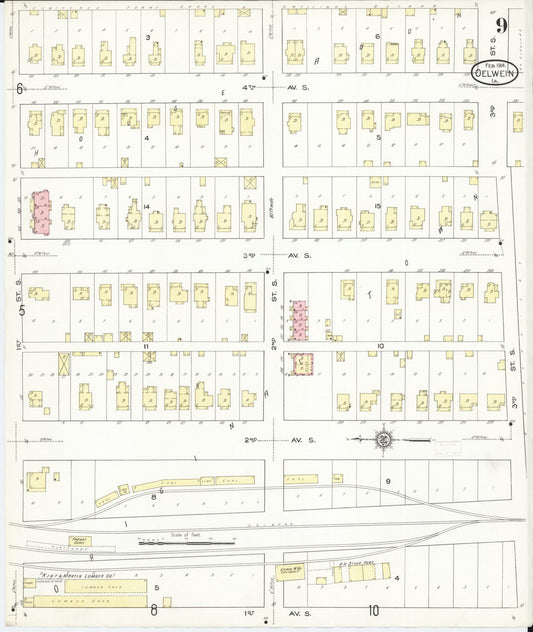 Sanborn Fire Insurance Map from Oelwein, Fayette County, Iowa (1914), Sheet #0009 - Historic Sanborn Fire Insurance Map Print, vintage old map wall art
