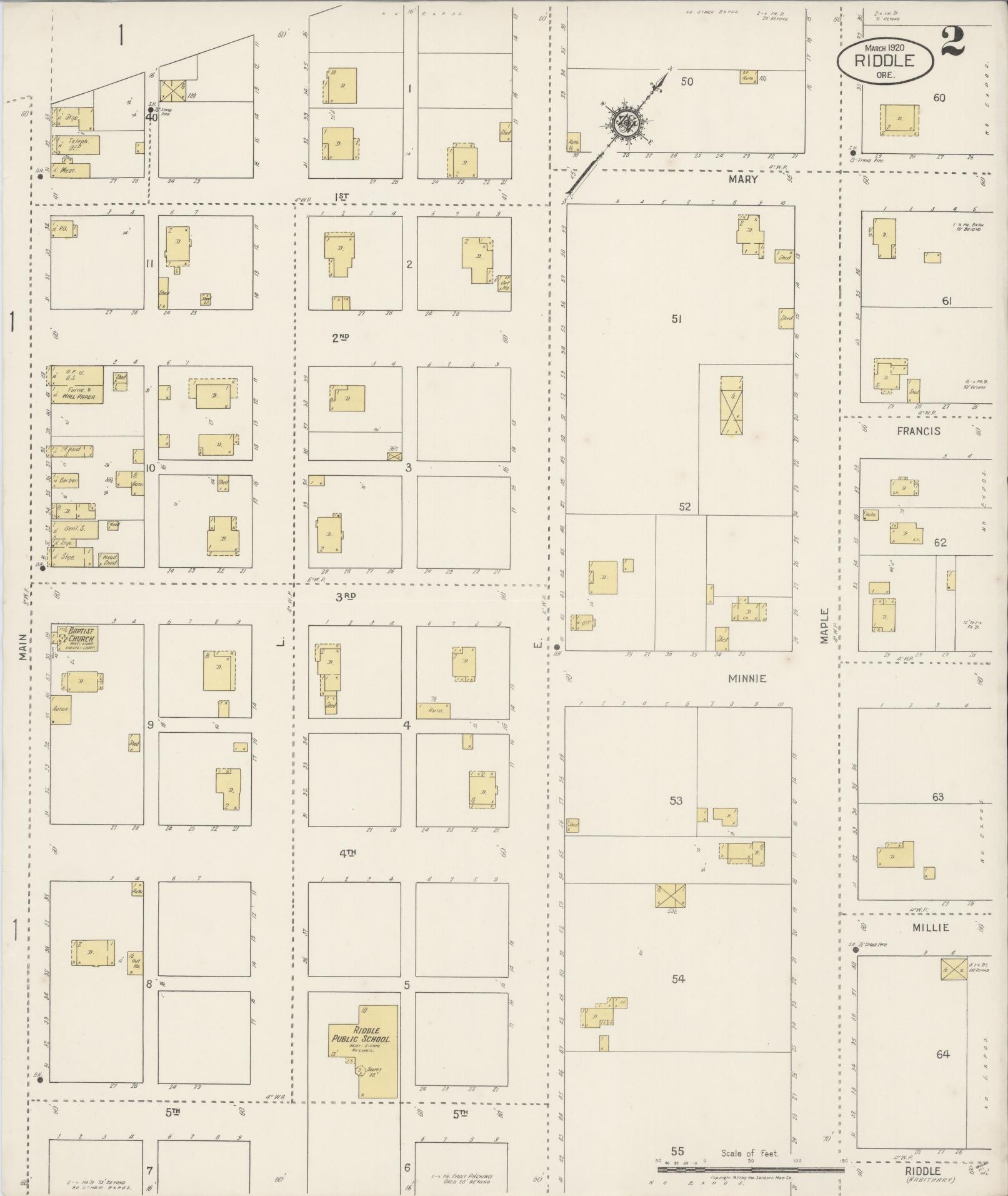 Sanborn Fire Insurance Map from Riddle, Douglas County, Oregon (1920), Sheet #0002 - Complete Map Set gallery image, historic Sanborn map, vintage wall art, Oregon Oregon